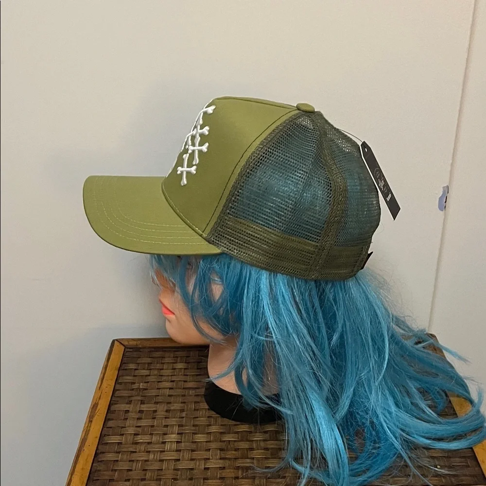 Olive Womans Cap with Skull Design